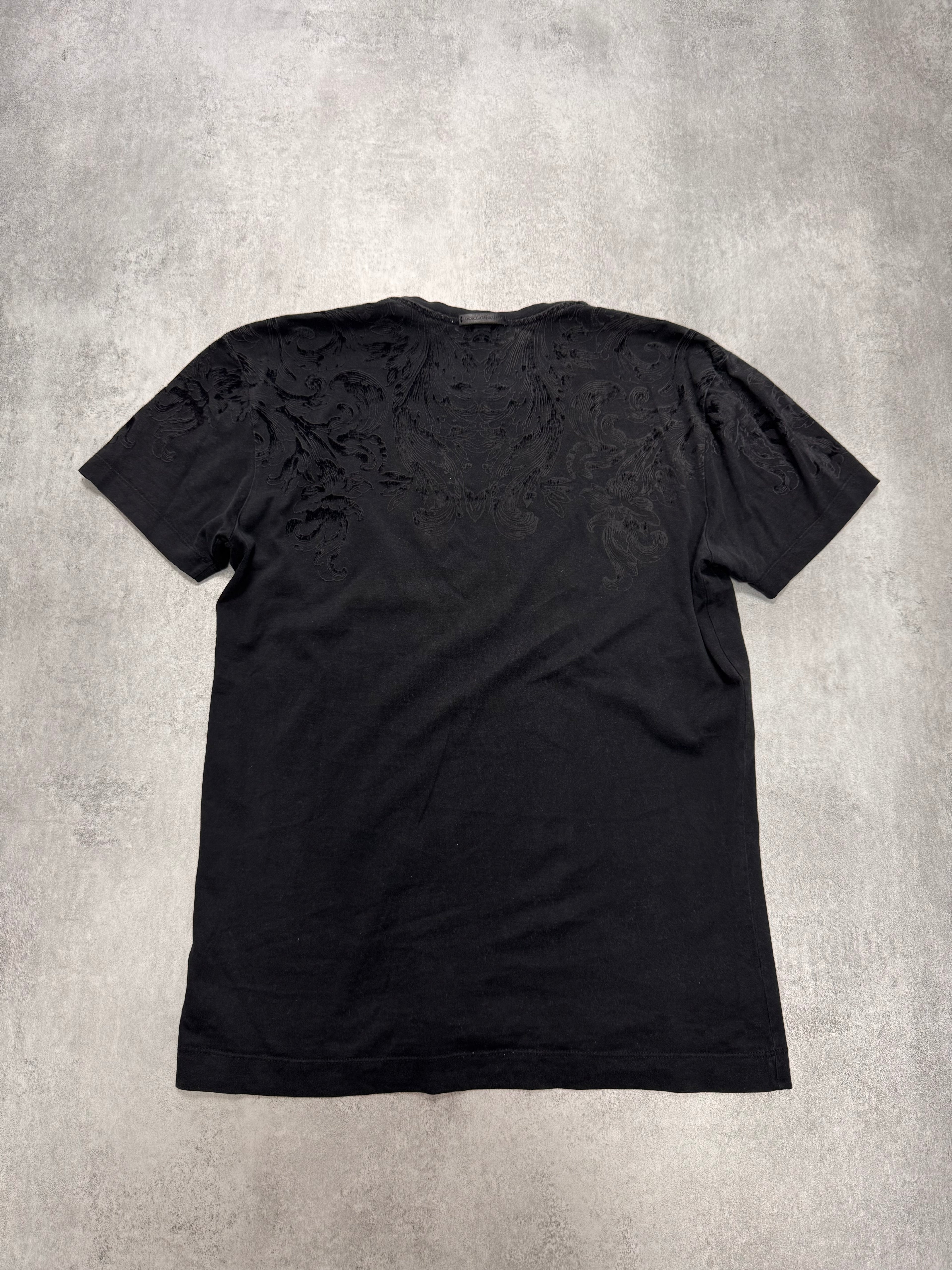 2010s Dolce & Gabbana Floral Velvet Black Tee