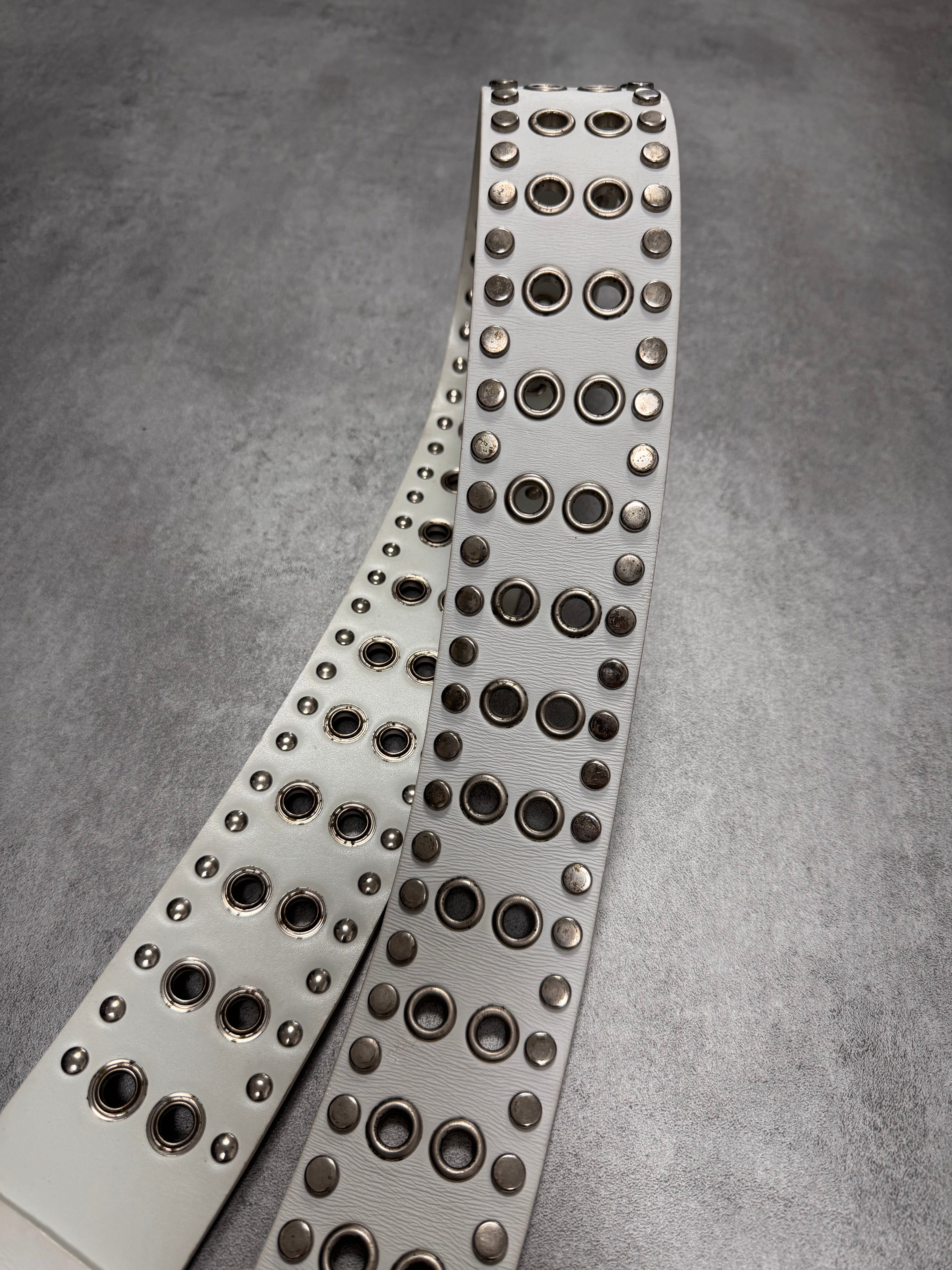 2000s Dolce & Gabbana Bullet Studded White Leather Belt – Dolce