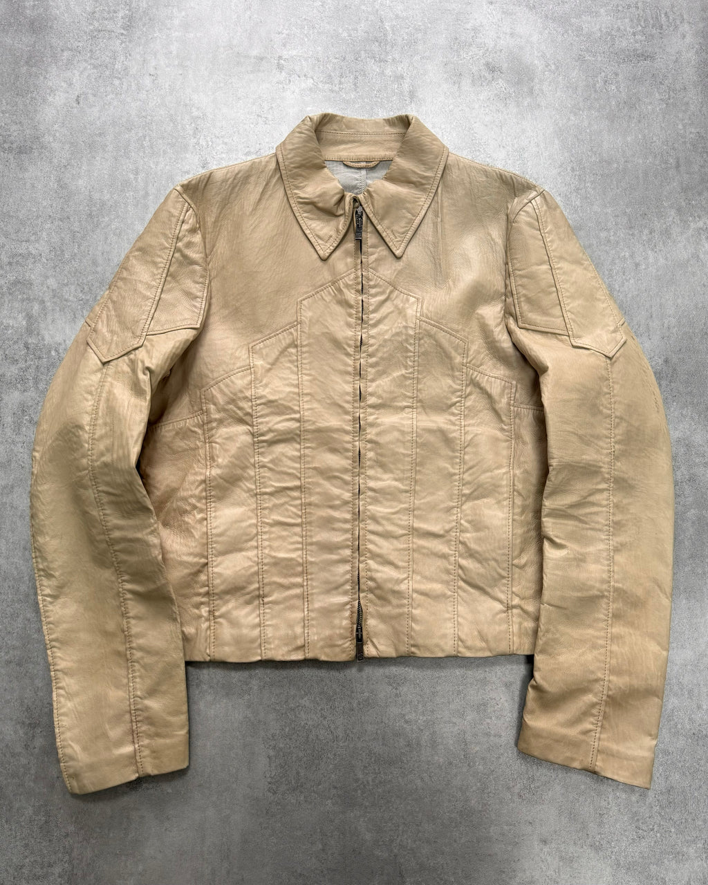 1990s Giorgio Armani Sand Armor Patches Leather Jacket