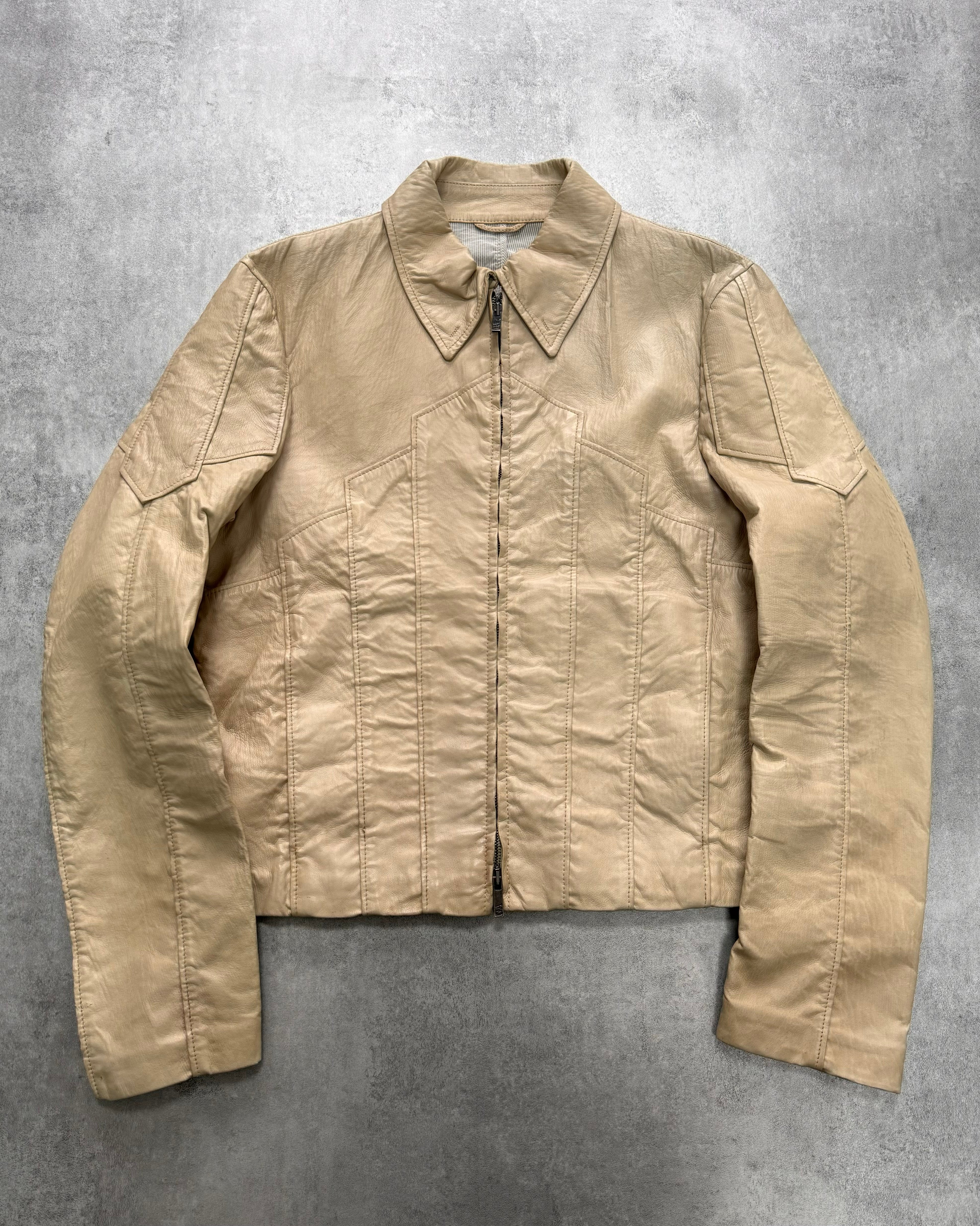 1990s Giorgio Armani Sand Armor Patches Leather Jacket