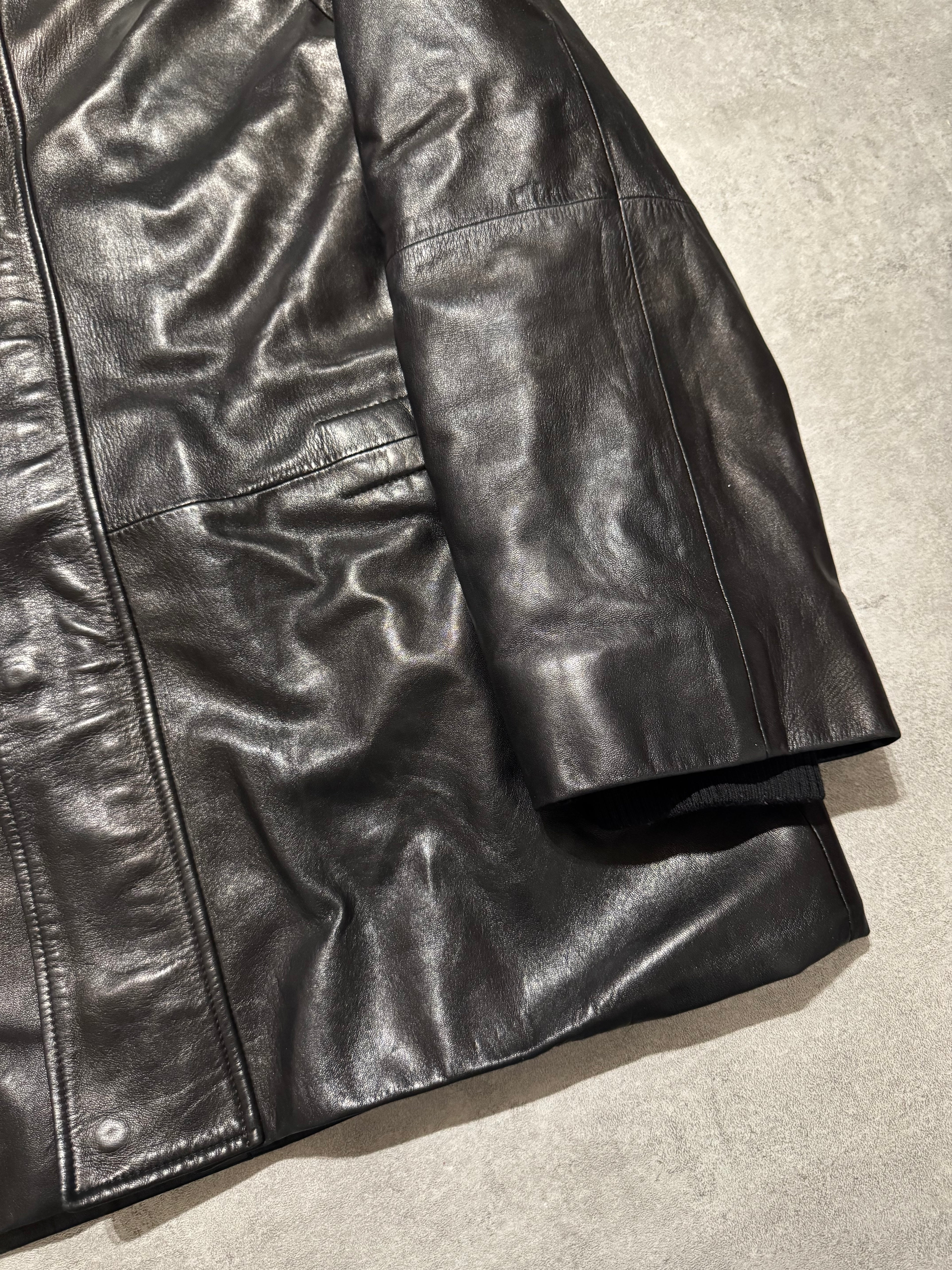 2000s Prada Sample Black Hooded Leather Jacket