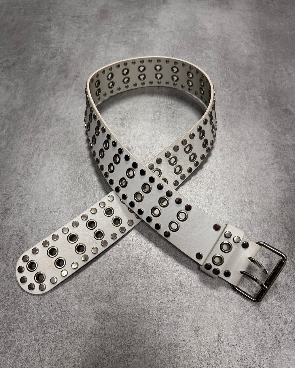 2000s Dolce & Gabbana Bullet Studded White Leather Belt