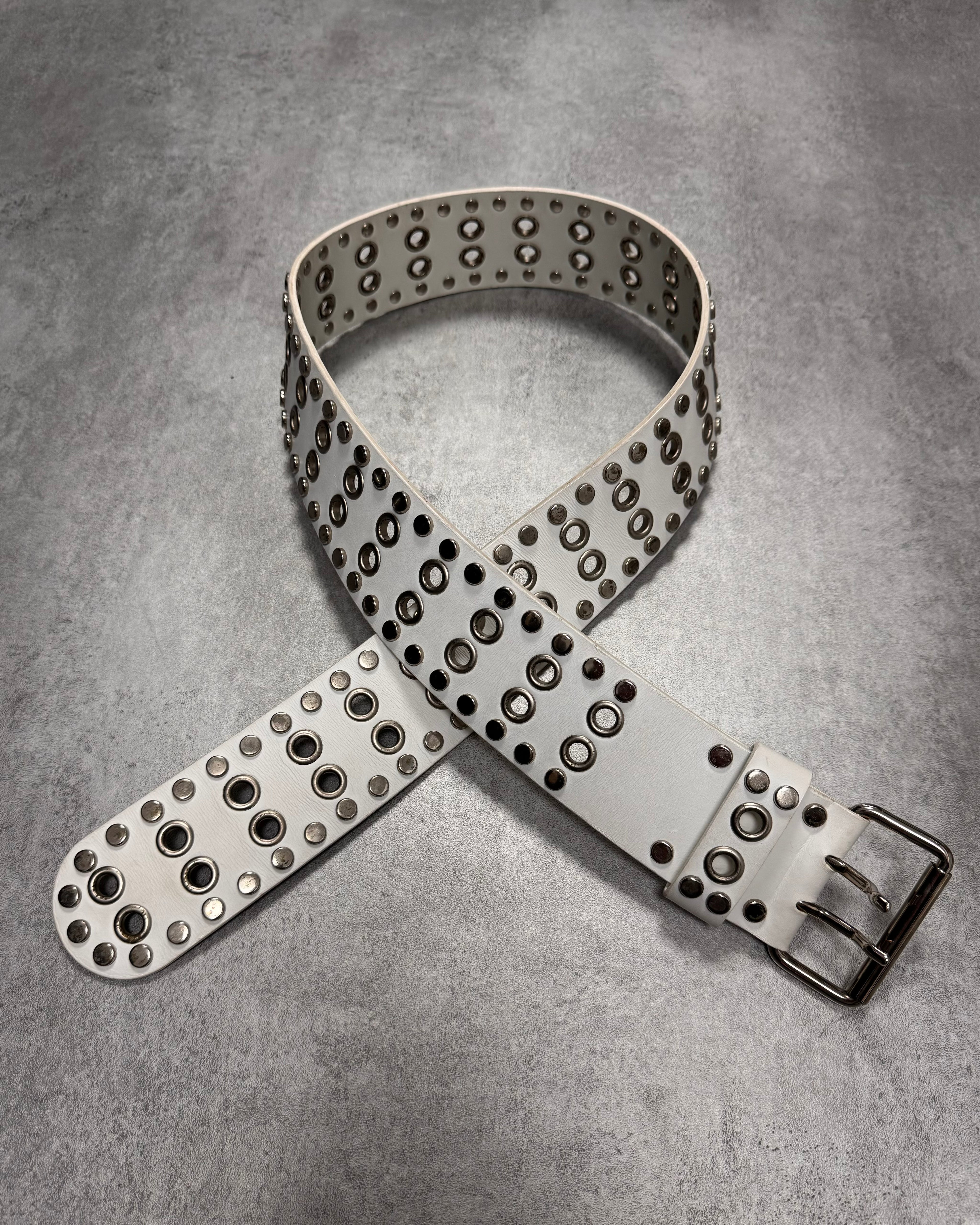 2000s Dolce & Gabbana Bullet Studded White Leather Belt