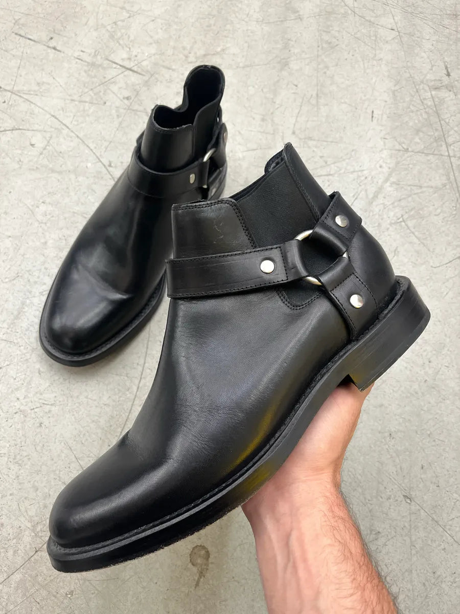 2010s Saint Laurent Harness Strap Black Leather Ankle Boots EKWswTMr 0