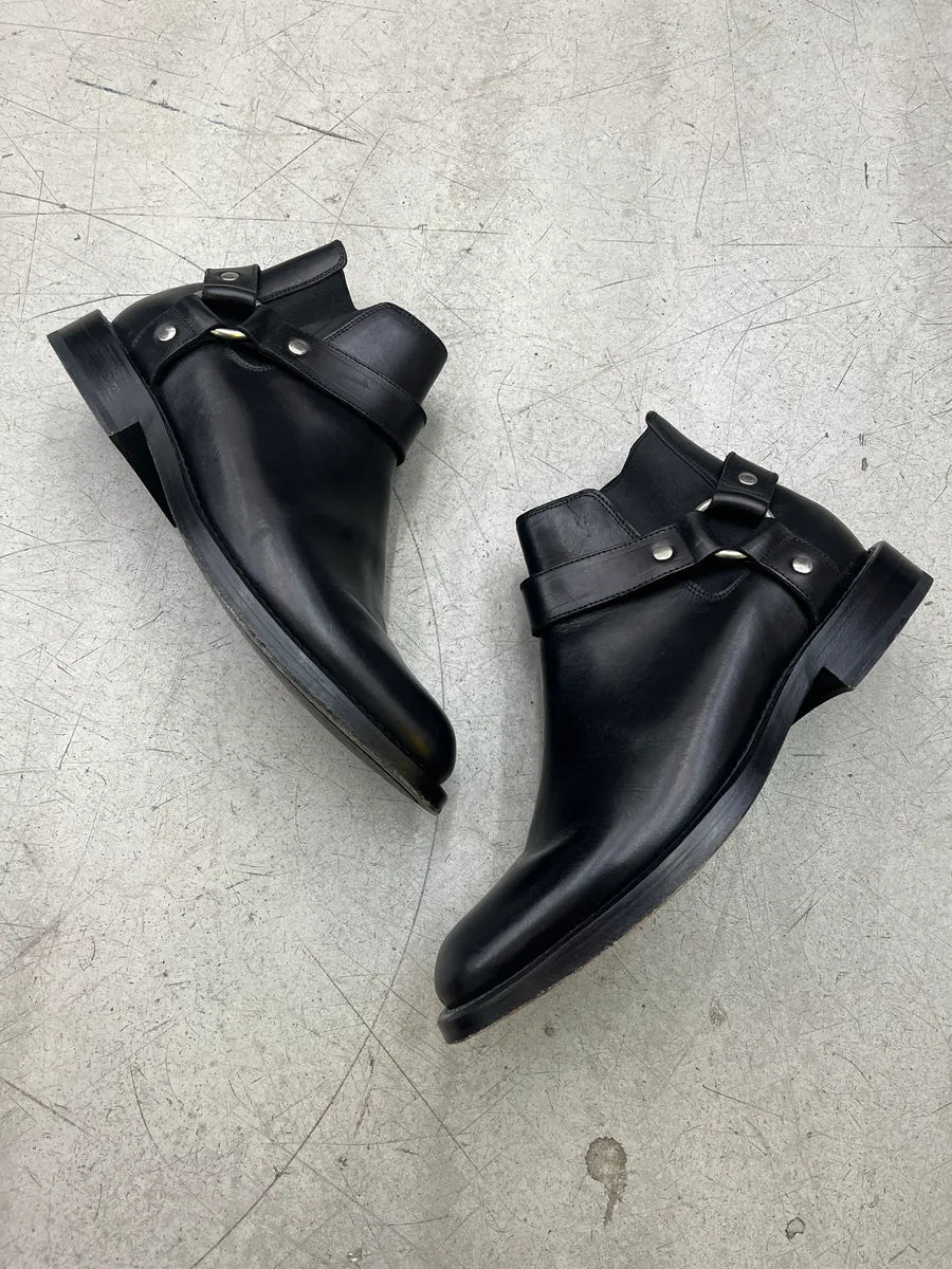 2010s Saint Laurent Harness Strap Black Leather Ankle Boots EKWswTMr 1