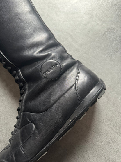 2000s Prada Moto Black Ankle Leather Boots (38,5) - 8