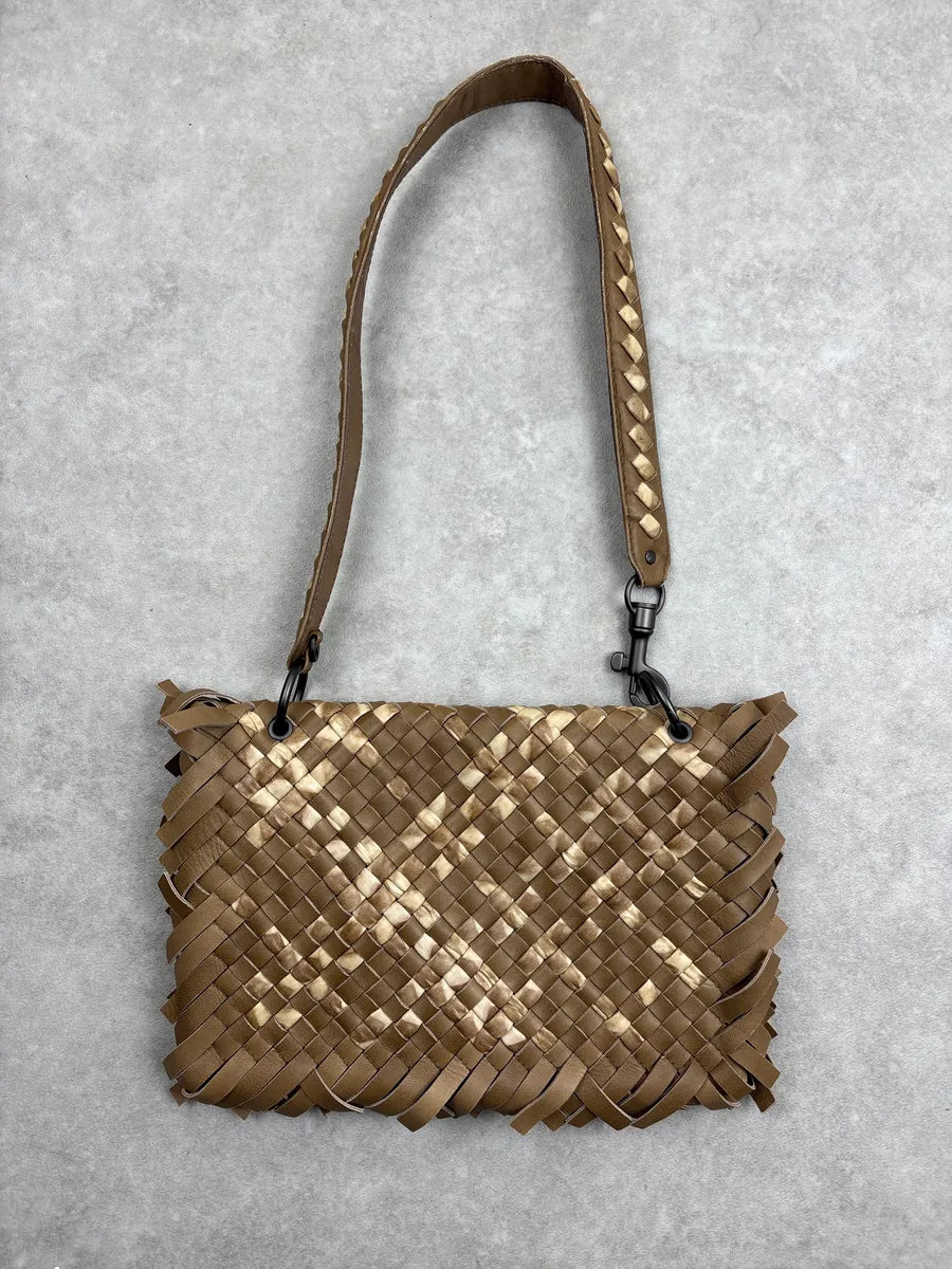 SS2009 Bottega Veneta Taupe Brown Leather Intrecciato Fringe Shoulder Bag EMqFweiu 5