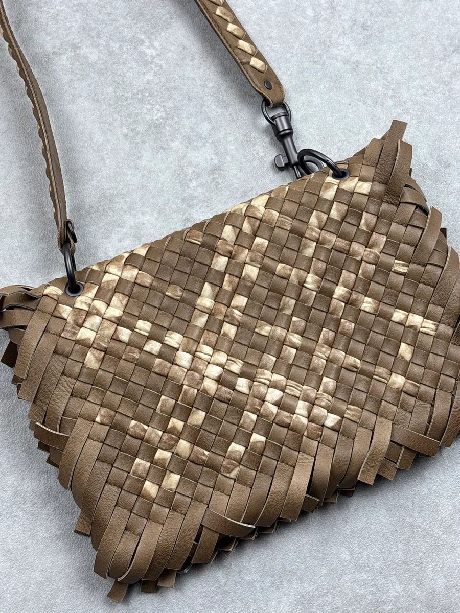SS2009 Bottega Veneta Taupe Brown Leather Intrecciato Fringe Shoulder Bag EMqFweiu 10