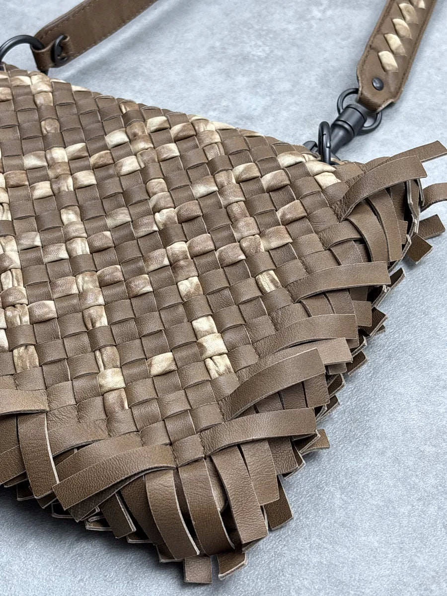 SS2009 Bottega Veneta Taupe Brown Leather Intrecciato Fringe Shoulder Bag EMqFweiu 12