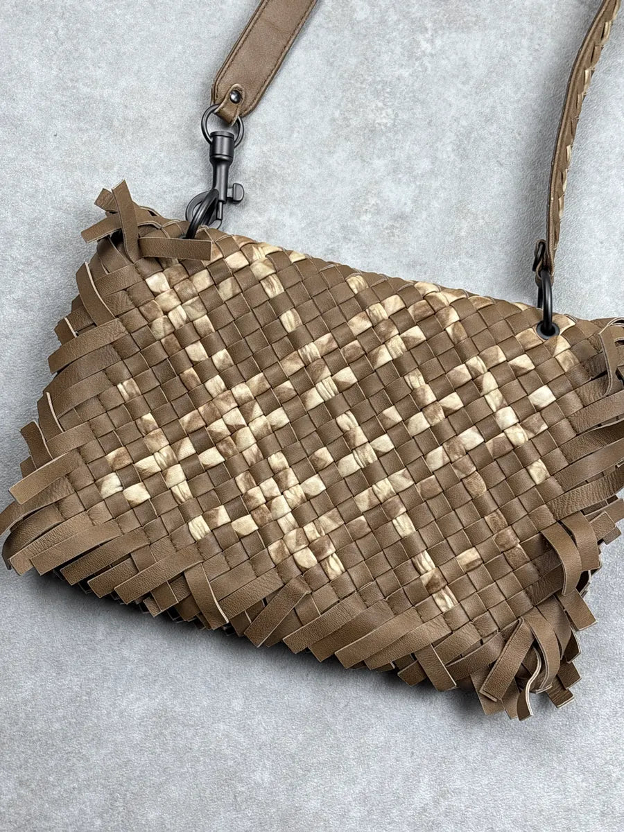 SS2009 Bottega Veneta Taupe Brown Leather Intrecciato Fringe Shoulder Bag EMqFweiu 6