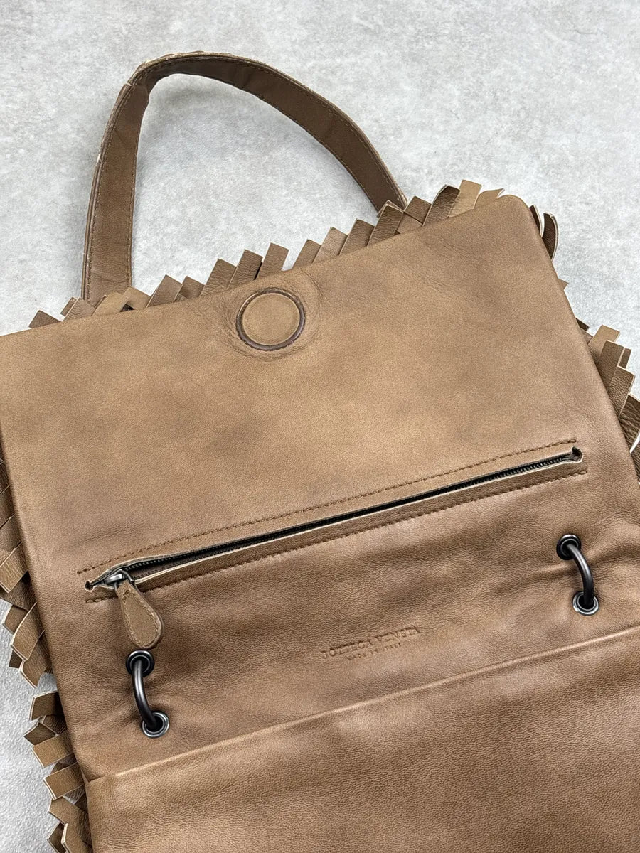 SS2009 Bottega Veneta Taupe Brown Leather Intrecciato Fringe Shoulder Bag EMqFweiu 14