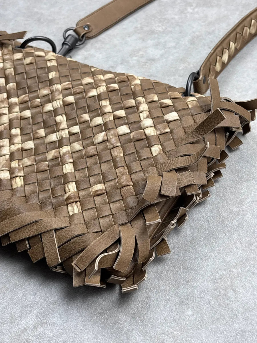 SS2009 Bottega Veneta Taupe Brown Leather Intrecciato Fringe Shoulder Bag EMqFweiu 8