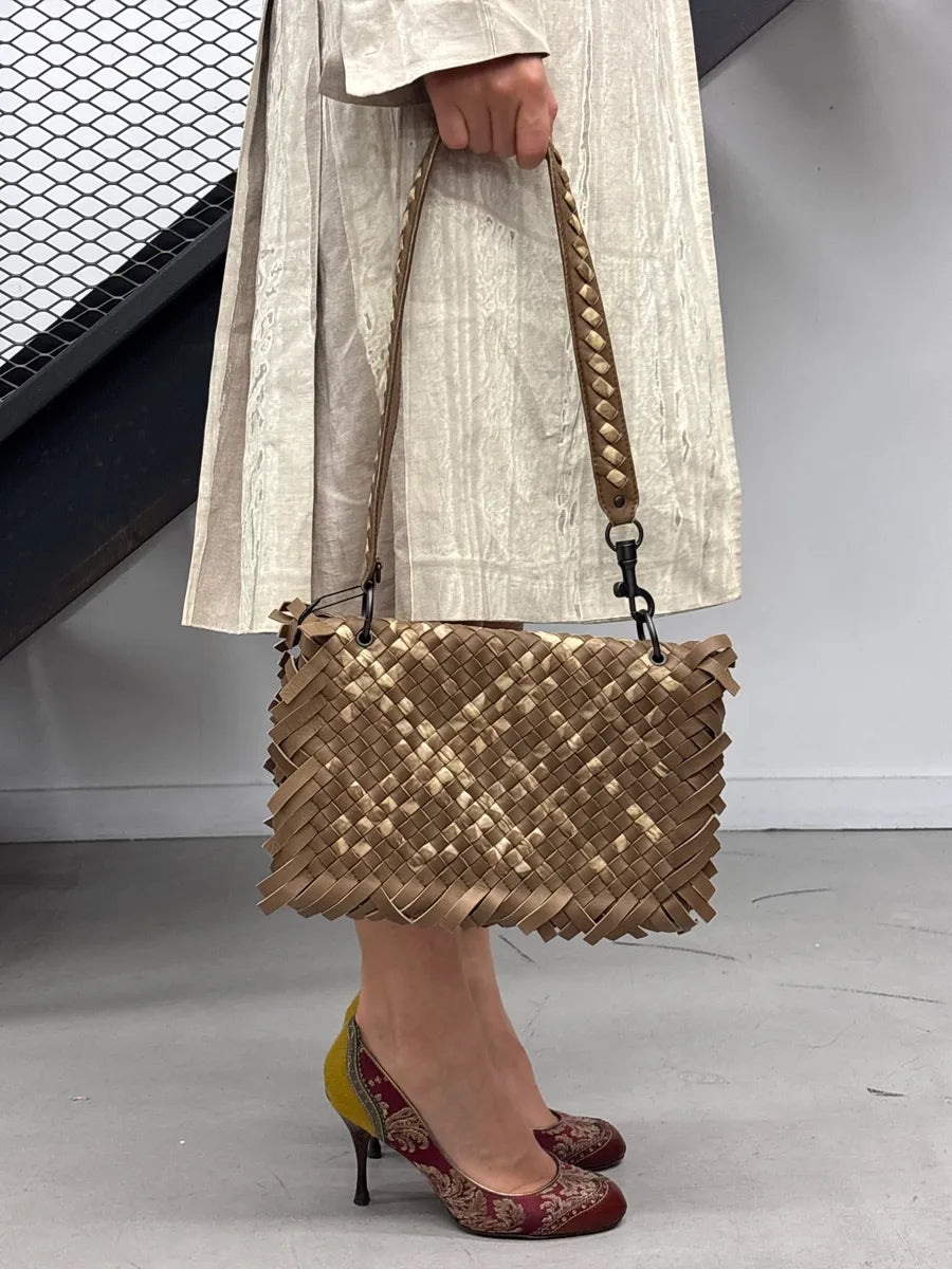 SS2009 Bottega Veneta Taupe Brown Leather Intrecciato Fringe Shoulder Bag EMqFweiu 1