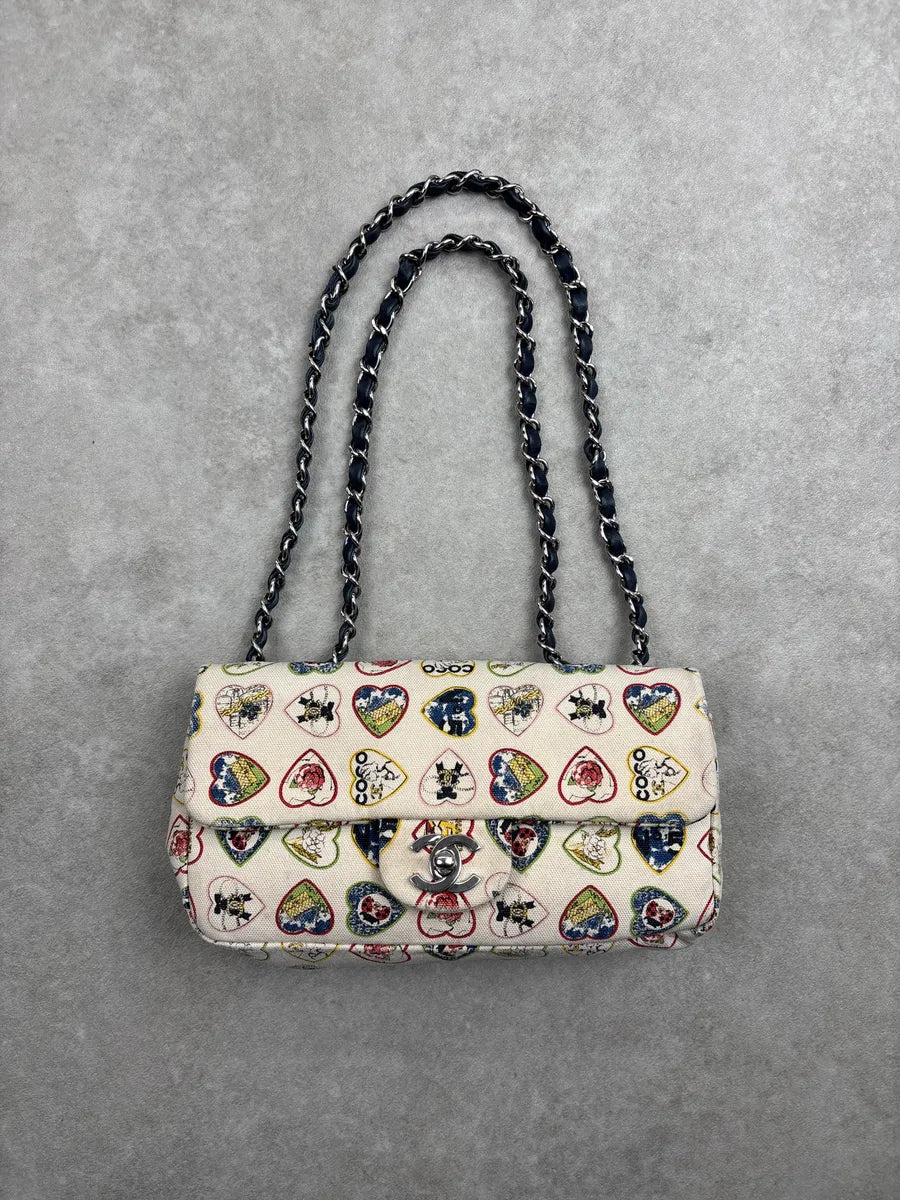 SS2006 Chanel Cream Canvas Valentine Heart CC Turn-Lock Shoulder Bag EQwYQgfs 0