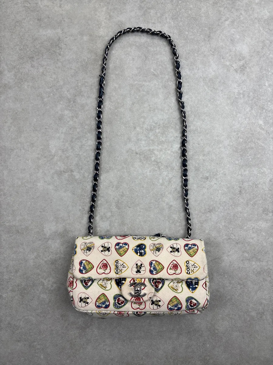 SS2006 Chanel Cream Canvas Valentine Heart CC Turn-Lock Shoulder Bag EQwYQgfs 5