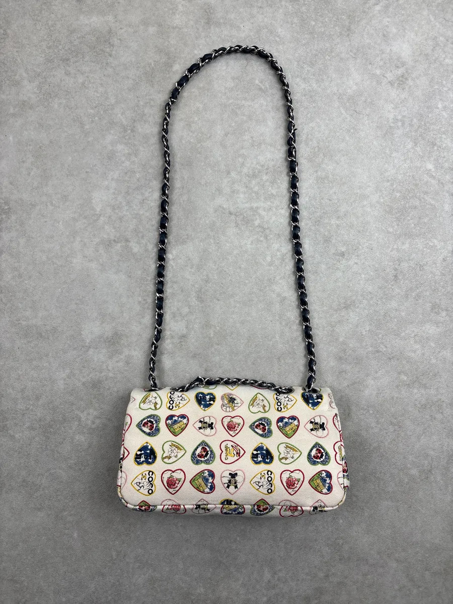 SS2006 Chanel Cream Canvas Valentine Heart CC Turn-Lock Shoulder Bag EQwYQgfs 6