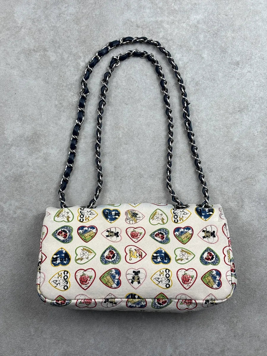 SS2006 Chanel Cream Canvas Valentine Heart CC Turn-Lock Shoulder Bag EQwYQgfs 9