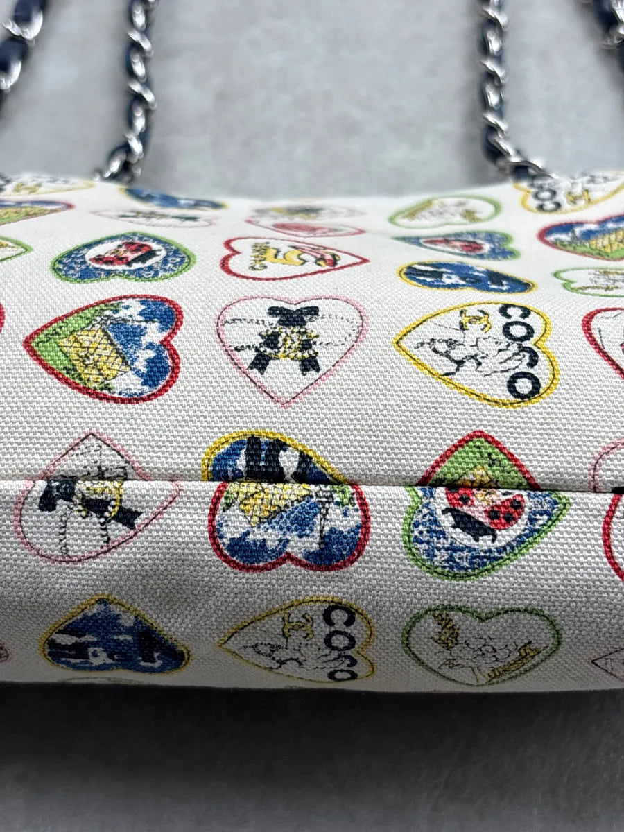 SS2006 Chanel Cream Canvas Valentine Heart CC Turn-Lock Shoulder Bag EQwYQgfs 18