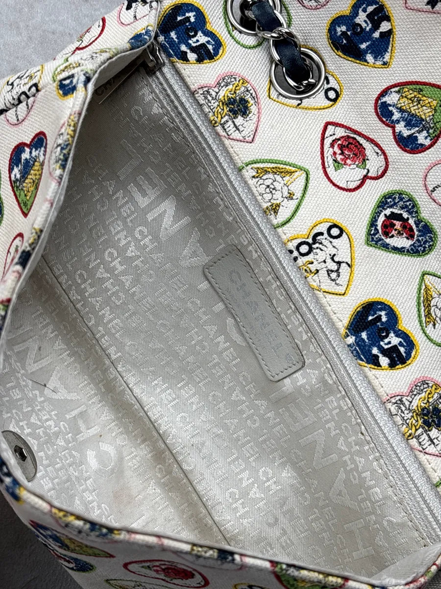SS2006 Chanel Cream Canvas Valentine Heart CC Turn-Lock Shoulder Bag EQwYQgfs 19