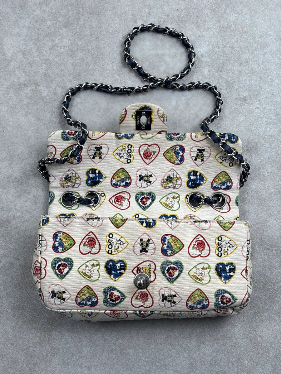 SS2006 Chanel Cream Canvas Valentine Heart CC Turn-Lock Shoulder Bag EQwYQgfs 4