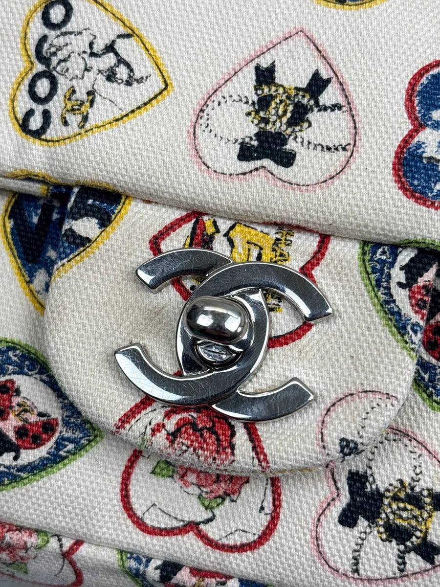 SS2006 Chanel Cream Canvas Valentine Heart CC Turn-Lock Shoulder Bag EQwYQgfs 15