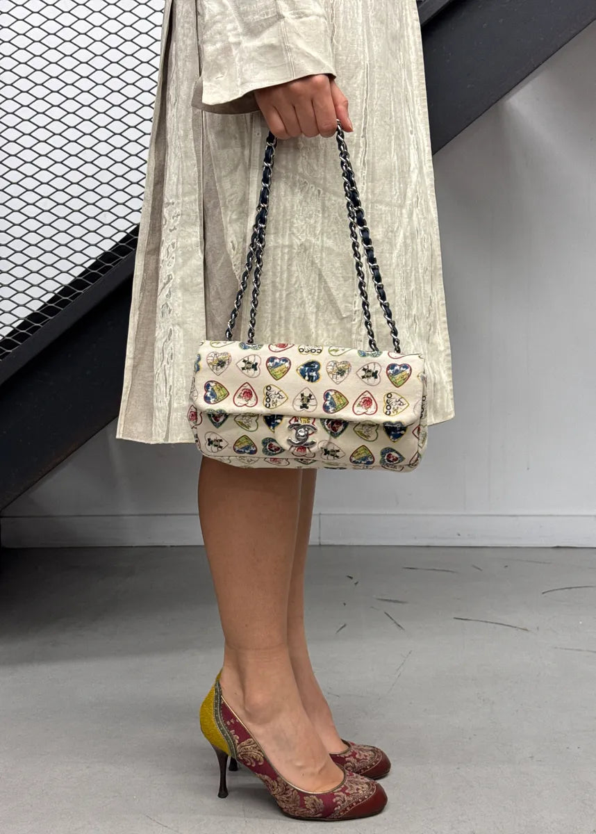 SS2006 Chanel Cream Canvas Valentine Heart CC Turn-Lock Shoulder Bag EQwYQgfs 1