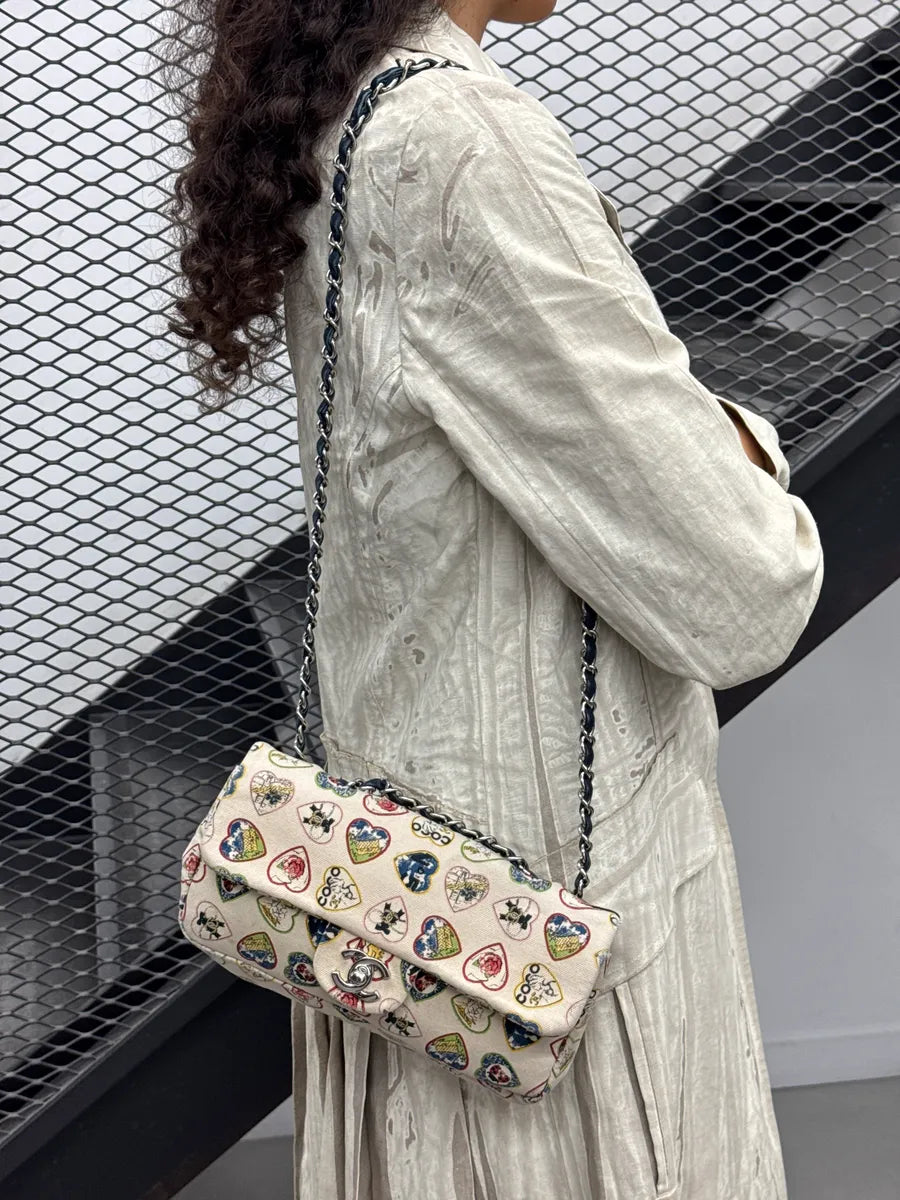 SS2006 Chanel Cream Canvas Valentine Heart CC Turn-Lock Shoulder Bag EQwYQgfs 2
