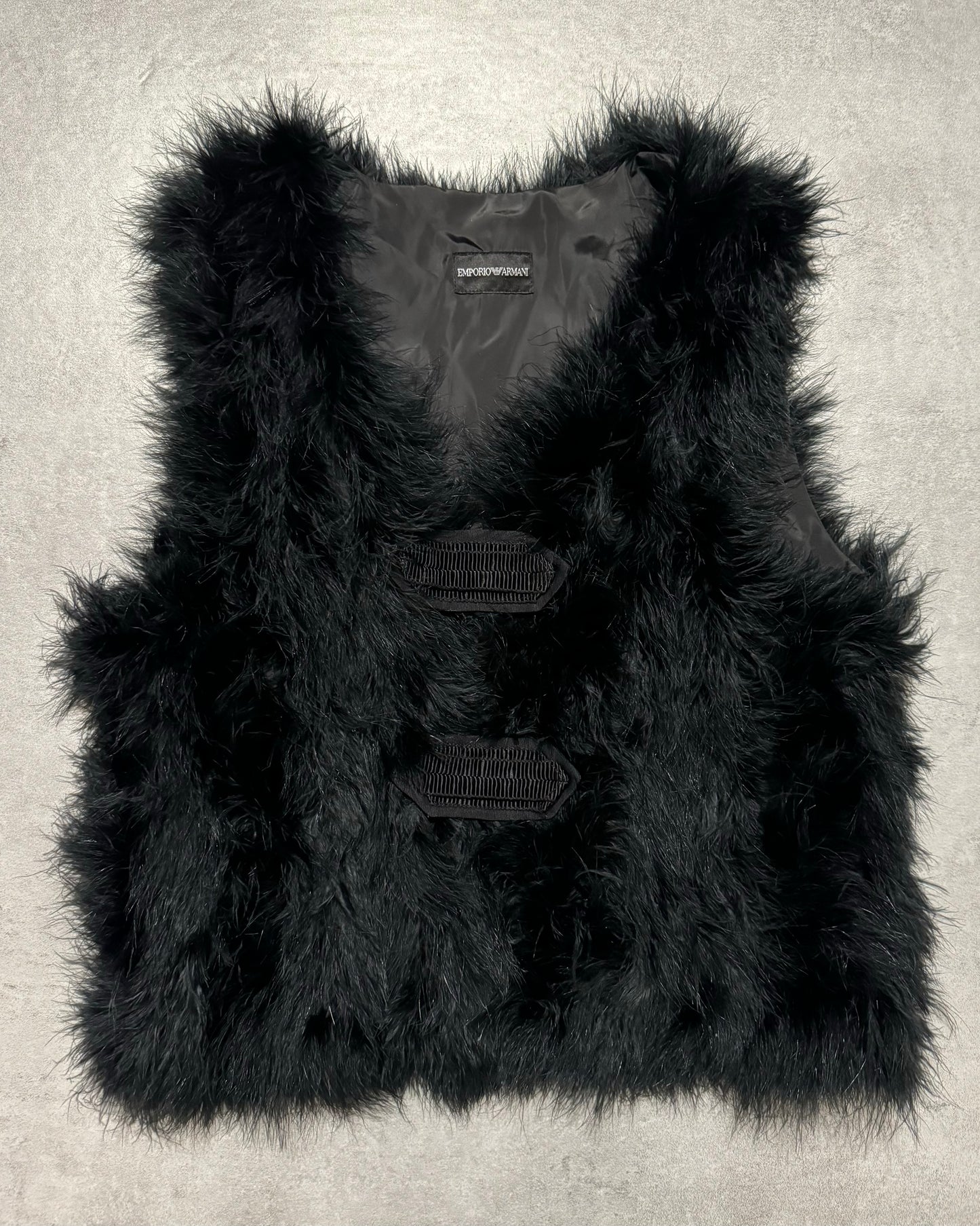 SS2014 Emporio Armani Black Ostrich Feathers Fur Vest (XS) - 1