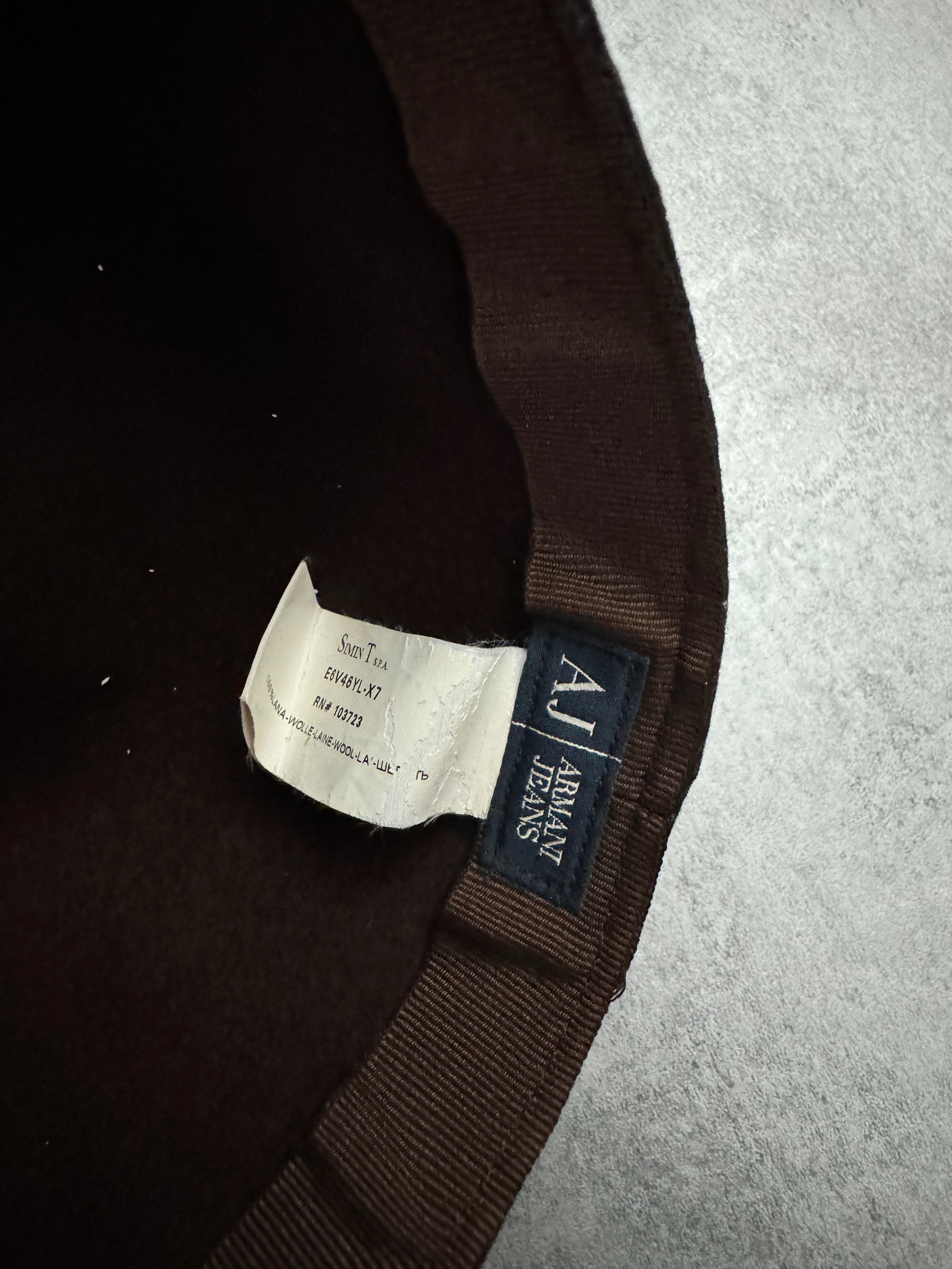 1990s Armani Brown Wool Signature Cap (OS) - 6