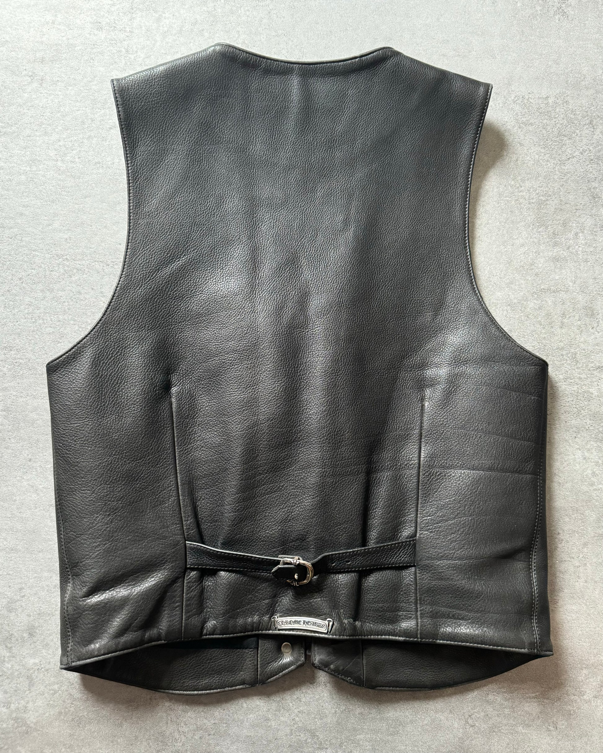 2000s Chrome Hearts Black Leather Sleeveless Biker Jacket (S) - 2