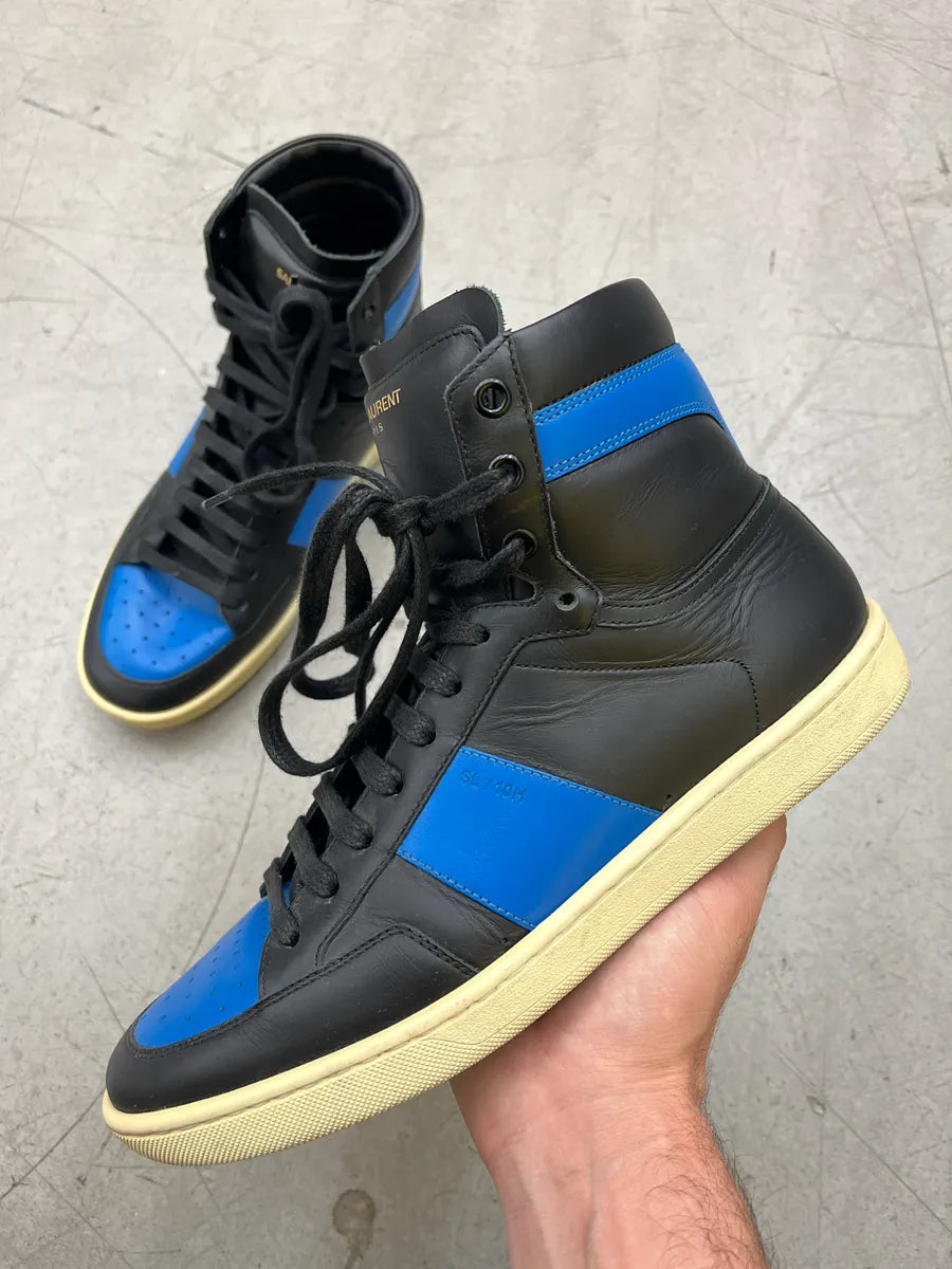 Saint Laurent SLP Contrast Black & Blue Leather High Sneakers EXRYoFcF 0