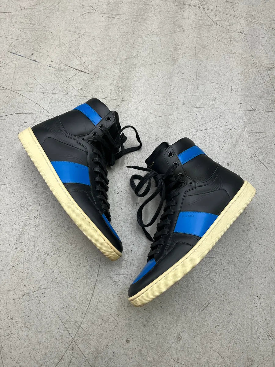 Saint Laurent SLP Contrast Black & Blue Leather High Sneakers EXRYoFcF 1
