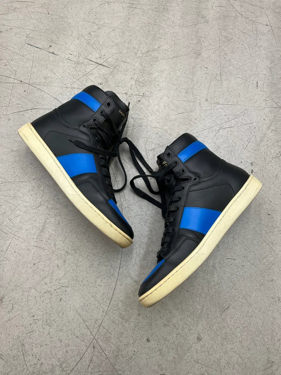 Saint Laurent SLP Contrast Black & Blue Leather High Sneakers EXRYoFcF 2