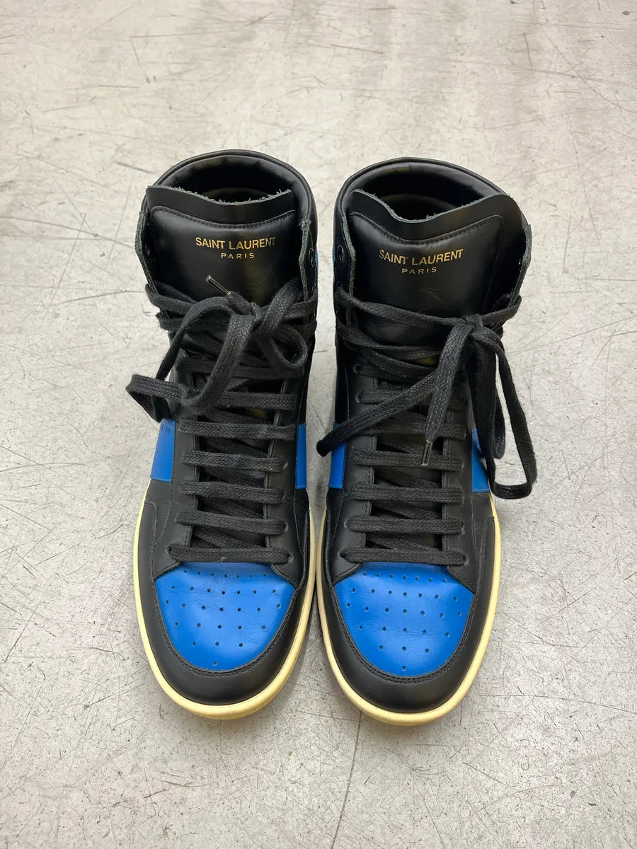 Saint Laurent SLP Contrast Black & Blue Leather High Sneakers EXRYoFcF 3