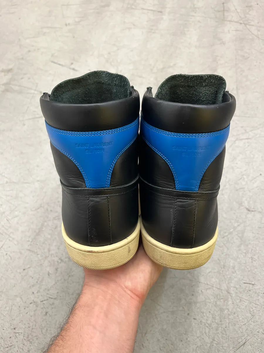 Saint Laurent SLP Contrast Black & Blue Leather High Sneakers EXRYoFcF 4