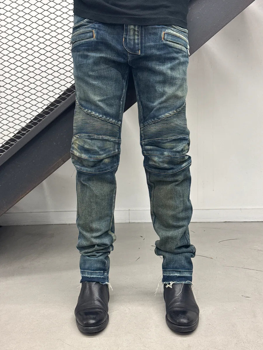 2010s Balmain Medium Blue Denim Biker Panel Jeans EYITboMs 0