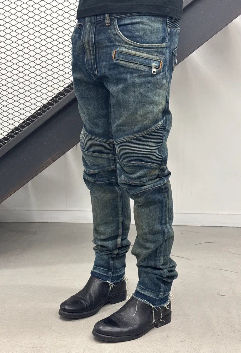 2010s Balmain Medium Blue Denim Biker Panel Jeans EYITboMs 2