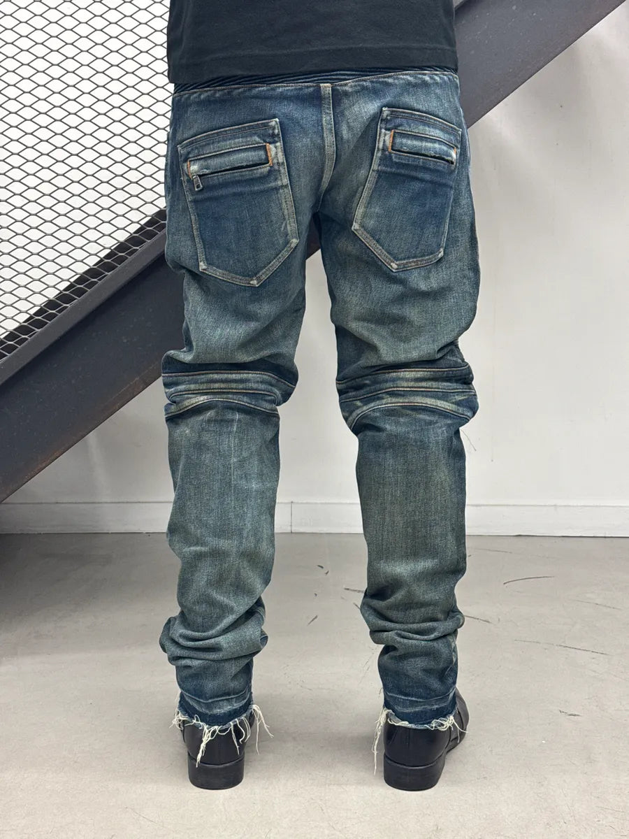 2010s Balmain Medium Blue Denim Biker Panel Jeans EYITboMs 3