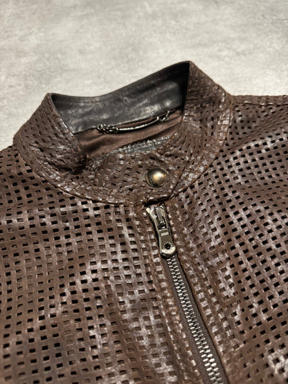 2000s Dolce & Gabbana Brown Lambskin Chequered Leather Jacket  (M) - 8