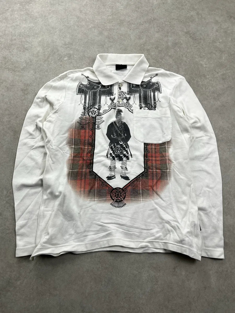 SS2012 Cavalli Royal Guard Tartan White Longsleeve Polo EbagDXsK 1