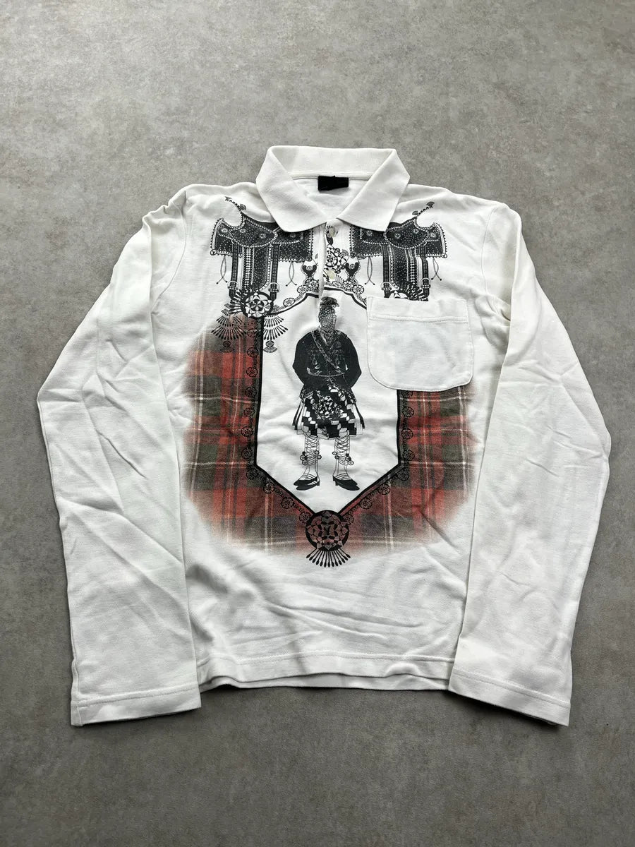 SS2012 Cavalli Royal Guard Tartan White Longsleeve Polo EbagDXsK 3