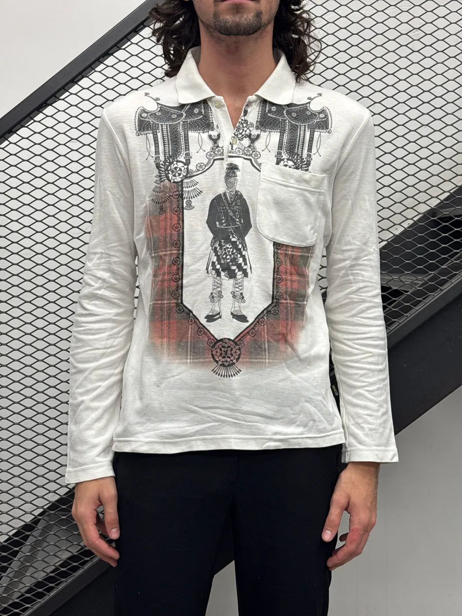 SS2012 Cavalli Royal Guard Tartan White Longsleeve Polo EbagDXsK 0