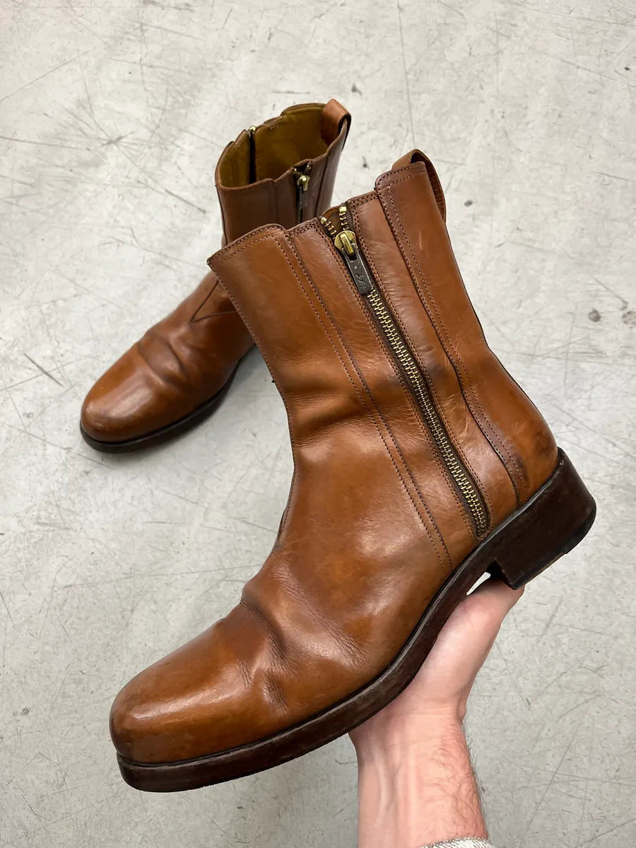 Yves Saint Laurent Side Zip Brown Leather Boots EcGeHdVj 0