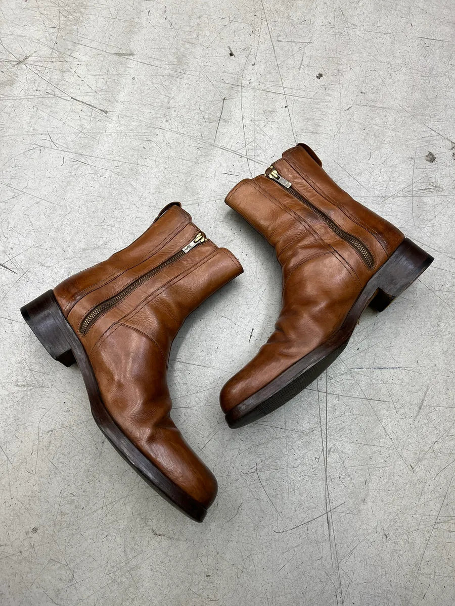 Yves Saint Laurent Side Zip Brown Leather Boots EcGeHdVj 2