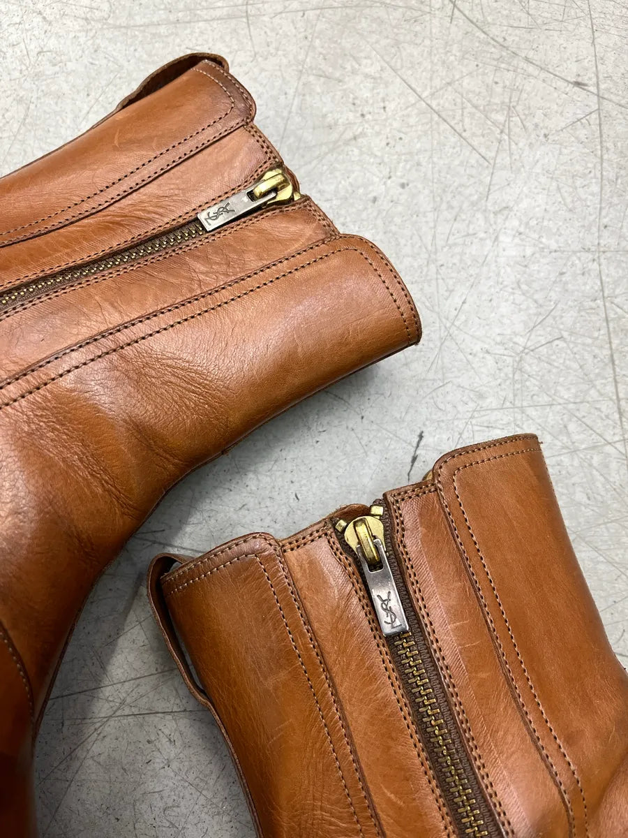 Yves Saint Laurent Side Zip Brown Leather Boots EcGeHdVj 3