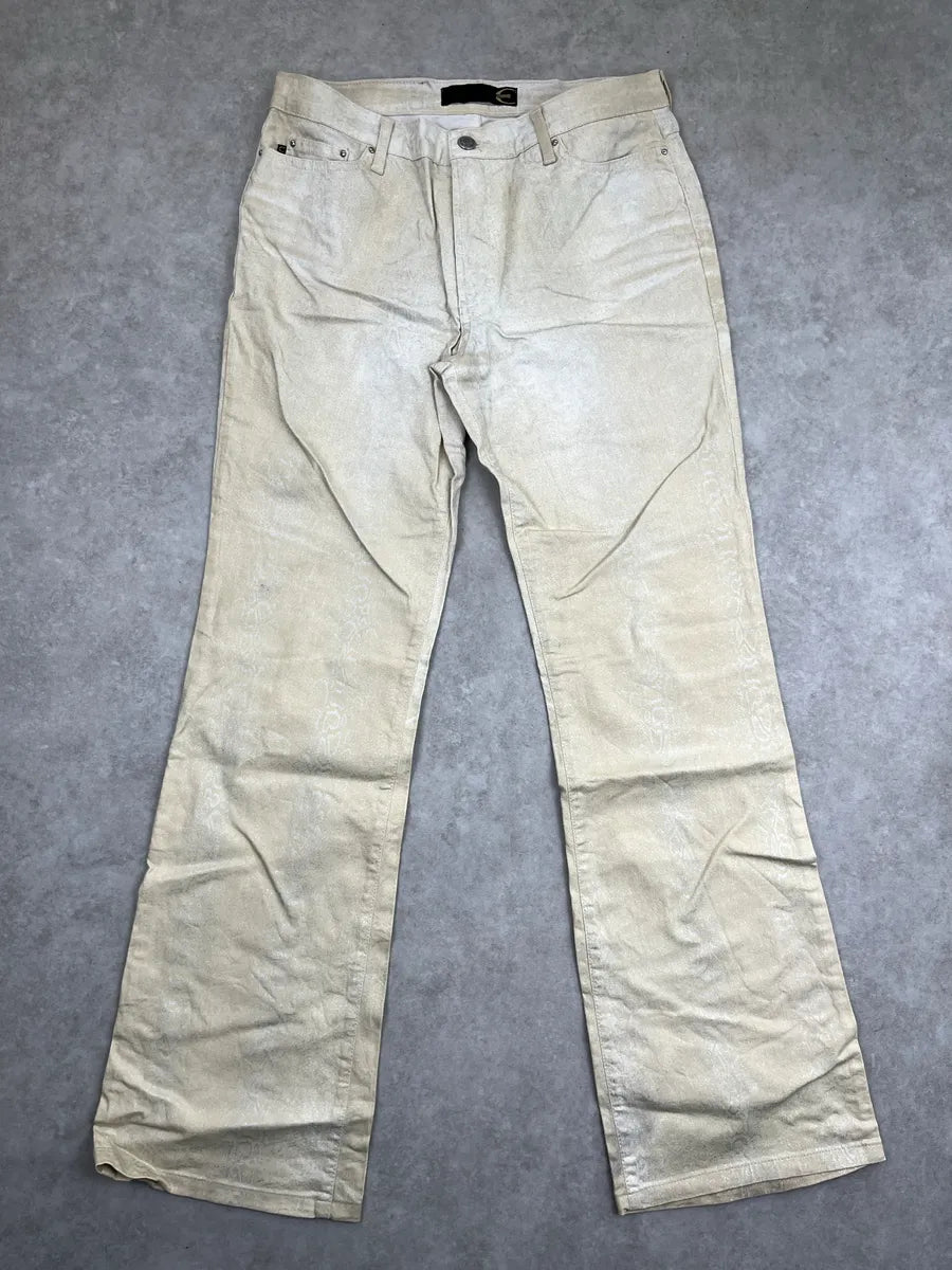 2000s Cavalli Beige Metallic Snake-Pattern Jeans EjGdcNJR 3
