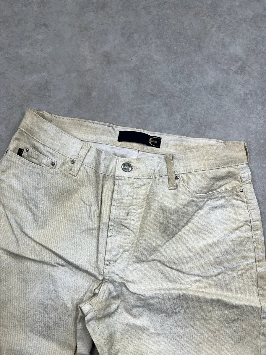 2000s Cavalli Beige Metallic Snake-Pattern Jeans EjGdcNJR 5