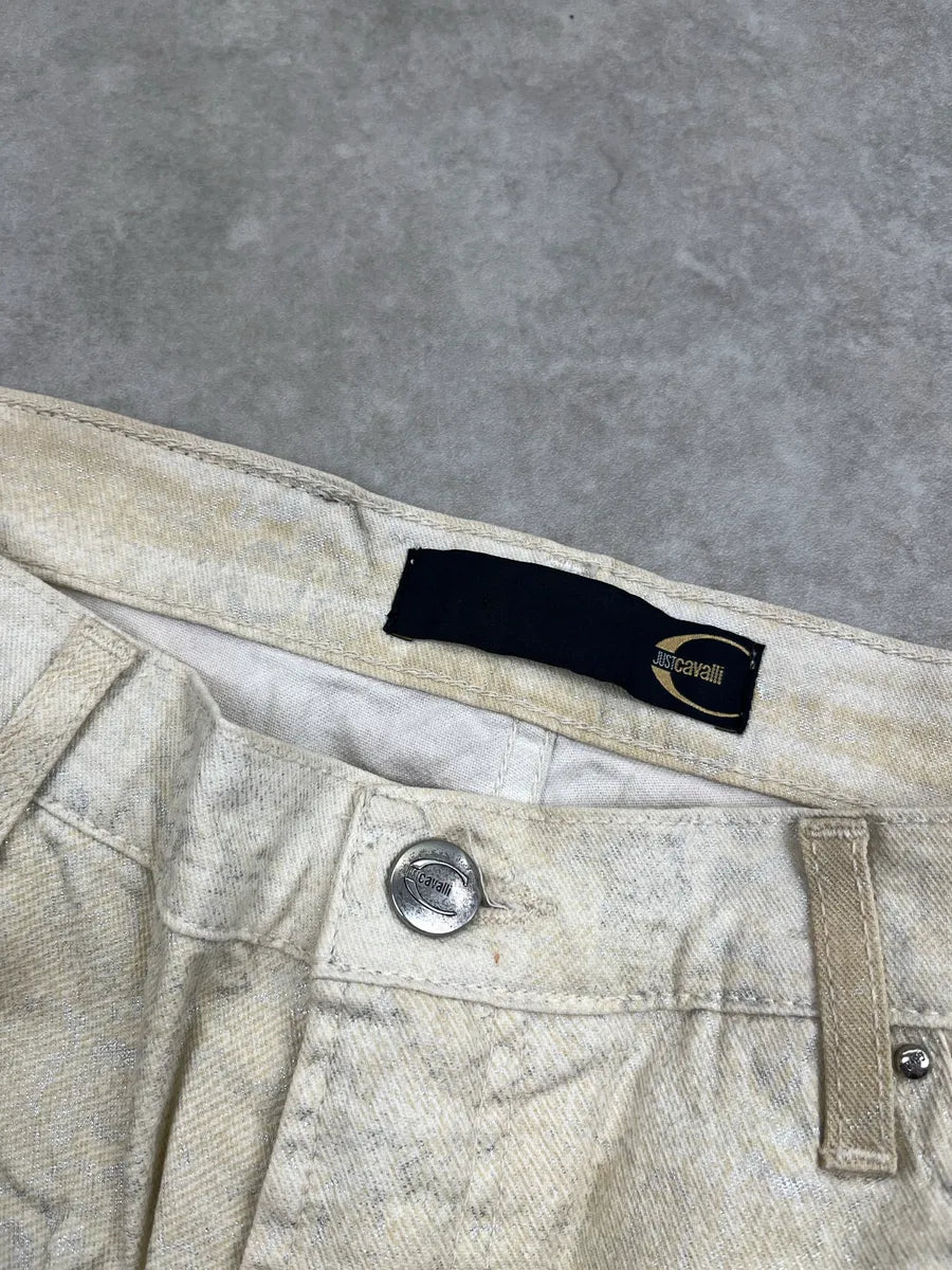 2000s Cavalli Beige Metallic Snake-Pattern Jeans EjGdcNJR 10