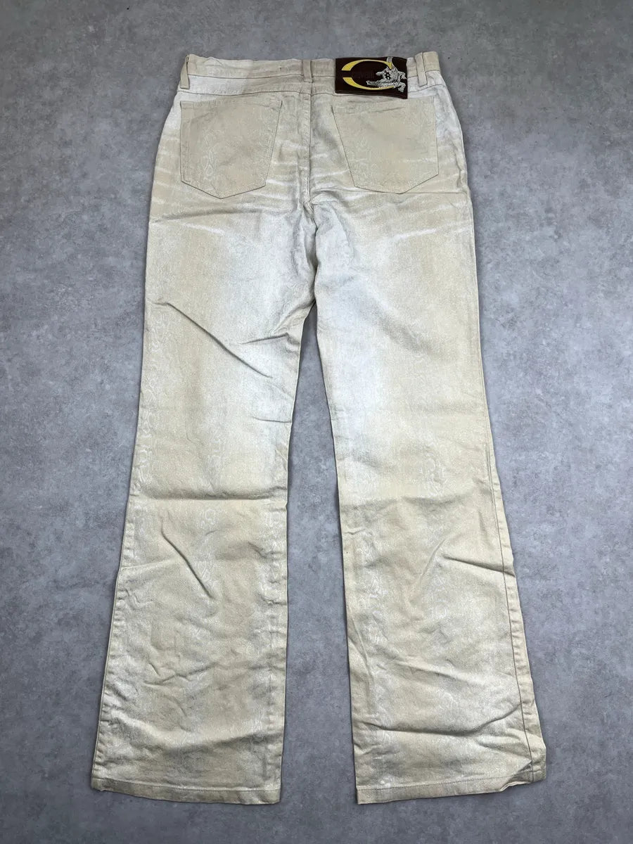 2000s Cavalli Beige Metallic Snake-Pattern Jeans EjGdcNJR 4