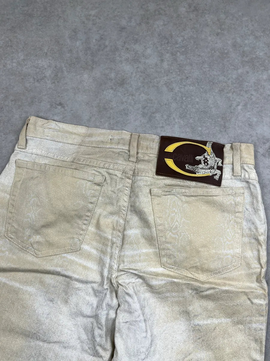 2000s Cavalli Beige Metallic Snake-Pattern Jeans EjGdcNJR 6